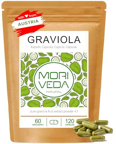 MoriVeda Graviola Kapseln 120 Stk. - 4:1 Extrakt vegan | Sauersack Fruchtextrakt hochdosiert mit Vitamin C & Antioxidantien