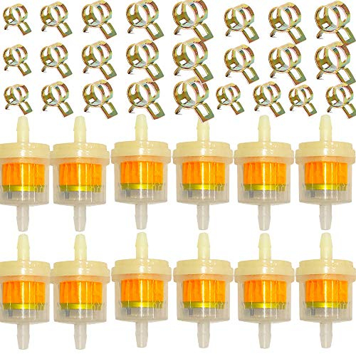 12 Piezas Filtro de Combustible Universal, Filtro de Gasolina, con 25 Piezas Tubos Clips, Accesorios de Filtración en Línea de Gasolina Universal, para Motos Scooters Motor ATV Cortadoras de Césped
