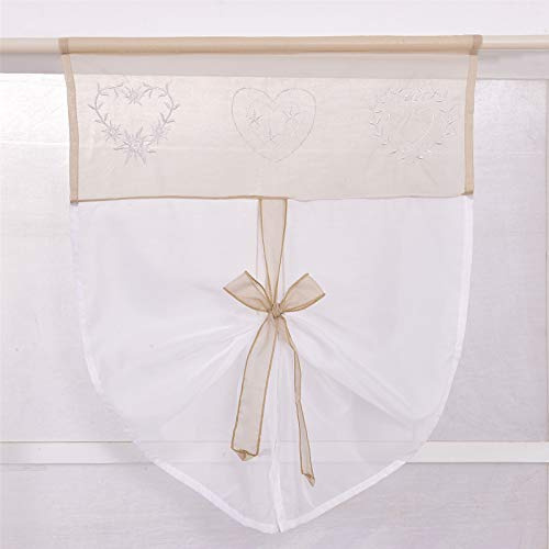 ESLIR Scheibengardine mit Tunnelzug Bistrogardine Voile Panneaux Bestickt Küche Rollos Bindegardine Transparent Sand BxH 60x90cm 1 Stück