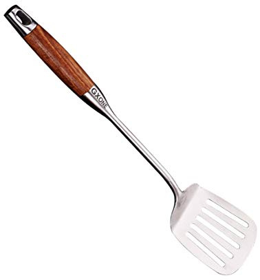 GXONE Metall-Spatel, 304 Edelstahl, Wok-Pfannenwender mit hitzebeständigem Holzgriff, Silber/40 cm | Küchenhelfer aus 304 Edelstahl, Metallspatel, zum Wenden von Lebensmitteln, 40 cm