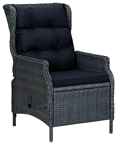 vidaXL Gartensessel Verstellbar mit Auflagen Liegefunktion Geflechtsessel Sessel Gartenstuhl Stuhl Gartenmöbel Poly Rattan Dunkelgrau