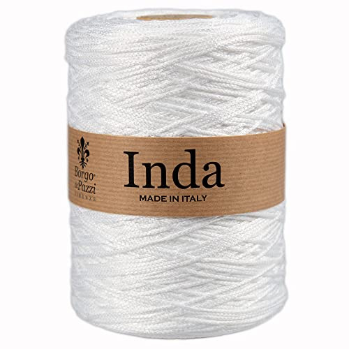 2 mm dragsnöre för virkade påsar (vit, 4), 100% polypropylengarn, virkning och stickgarn, tillverkad i Italien. BORGO DE' PAZZI FIRENZE