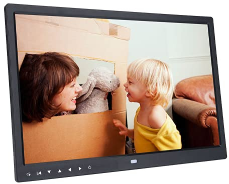 Digitaler Bilderrahmen, 15 Zoll HD 1280x800 Smart Bilderrahmen Touchscreen mit Musik/Videoplayer/Wecker/Kalender, Ausstellungsdisplays(Schwarz)