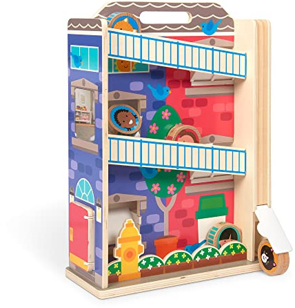 Melissa & Doug GO Tots Wooden House Tumble – 7-Piece Rolling & Stacking Playset with 6 Double-Sided Wooden Discs – Developmental Toy for Babies Age 12 Months Plus - FSC Certified