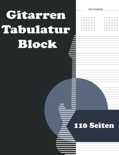 Gitarren Tabulatur Block: Gitarren-Tabulatur-Blankobuch mit 110 Seiten Tabulatur und Akkorddiagrammen - A4-Format für Anfänger oder fortgeschrittene ... (mit leerem Index für Seitenzahlen und Titel)