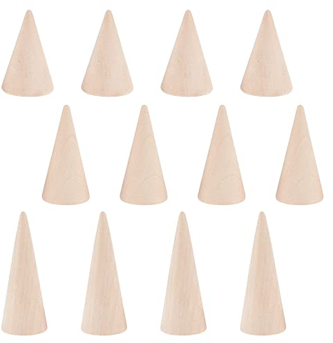 Nbeads 12 Stück 3 Größen Holzkegel Ringhalter, Kegelförmige Fingerring ständer Schmuck anzeige Holzschmuck Displayständer Für Ring Schmuckausstellung