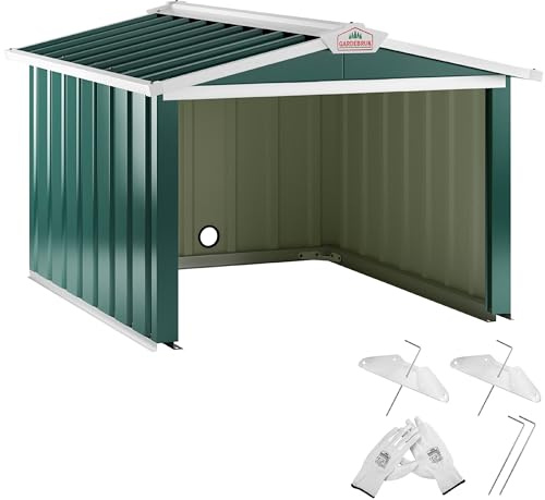 GARDEBRUK® Abri Robot Tondeuse 86x100x63cm Toit à 2 pans métal résistant intempéries 4X piquets Terre Garage Outillage carport Jardin Herbe Vert