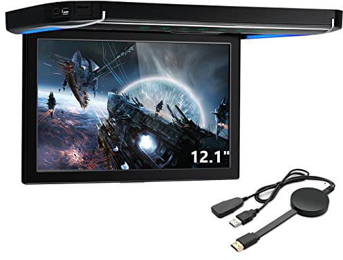 XTRONS 12.1 HD Video Car Overhead Player Digital 120° Rotating Screen Roof Mounted Ultra-Thin Monitor Built-in HDMI Port/USB/SD Card/Aux Input Door Control with 1pcs Wireless TV Dongle