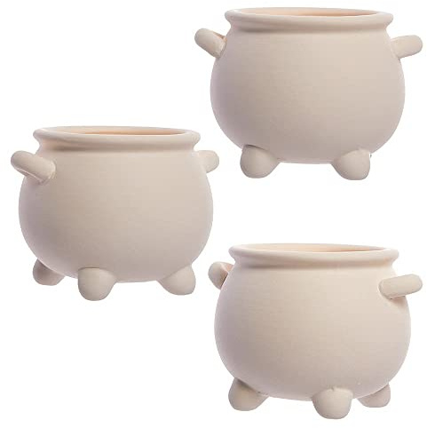 Baker Ross FX178 Hexen Kessel aus Keramik-3er Pack, Halloween Keramik Bastelset für Kinder zum Dekorieren und Basteln, Mint