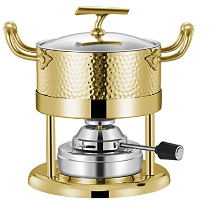 Campingkocher für Innenraum, Rostfreier Stahl Gaskocher, Camping-Kochgeschirr-Set, tragbar Campinggaskocher, Kochgeschirr mit Deckel für Outdoor-Camping, Rucksackreisen,Gold-Big