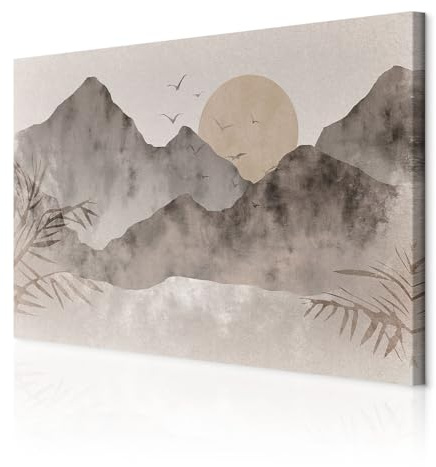 decomonkey Wandbilder Abstrakt Berge 120x80 cm 1 Teilig Leinwandbilder Mond | Strukturleinwand, Holzkeilrahmen, Bild auf Leinwand, Kunstdruck, Wanddeko, Wohnzimmer, Wanddekoration, Vögel, Landschaft