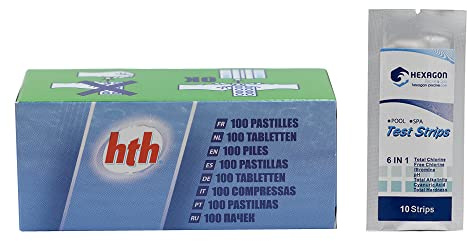 HTH PHENOL RED (PH) Reaktiv-Tabletten für Pooltester (Box mit 100 Stück) | Nachfüllpackung Analyse-Set + 10 HPS-Tests gratis 6 in 1