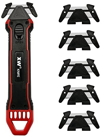 XW Safety Box Cutter with Quick Blade Change, Extra 5 Replacement Blades Included