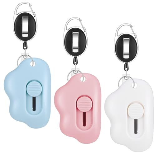 JIANTA Mini Box Cutter, 3Pcs Mini Cloud Utility Cuttermesser, Einziehbarer Brieföffner Universalmesser, Tasche Messer Tragbares Brieföffner mit Schlüsselanhänger für Pappe, Papier, Schachtel