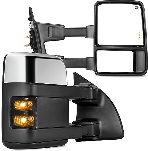 YITAMOTOR Towing Mirrors Compatible With 1999-2007 Ford F250 F350 F450 F550 Super Duty LED Turn Signal Power Adjusted Heated Telescoping Chrome