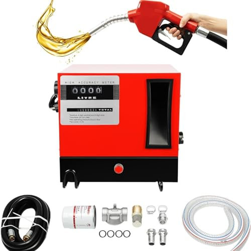 KEESUNG 550W 230V Dieselpumpe Selbstansaugend, 60L/min Dieseltankstelle Selbstansaugend Dieselmeister Kraftstoffpumpe Abschaltautomatik Heizöl Pistole mit Dieselschlauch, Automatische Düse, Filter
