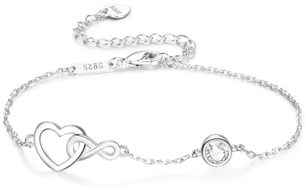 Jbniuay Valentinstagsgeschenk armband damen 925 Sterling Silber mit Romantische Herz- und Unendlichkeitssymbol geschenke für frauen Infinity-Herz-Armband (geschenke damen)