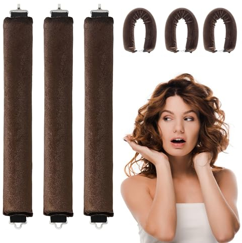 3Pcs Bigoudis Cheveux,Boucle sans Chaleur,Bigoudis de Sommeil doux,No Heat Caoutchouc Hair Rollers for Most Hairstyles,Bricolage Outils de Coiffure (Marron)