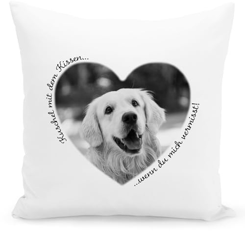 Andenken an verstorbenen Hund personalisiertes Kissen mit Foto Erinnerung | Personalisiert, weicher Bezug inkl. Füllung, Andenken an verstorbene Hunde, für Hundebesitzer, Dekokissen
