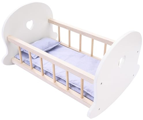 Engelhart - 606012 - Lettino a Dondolo per Bambole Grigio/Bianco - Culla in Legno per Neonati - 50 x 36 x 28 cm - +3 Anni