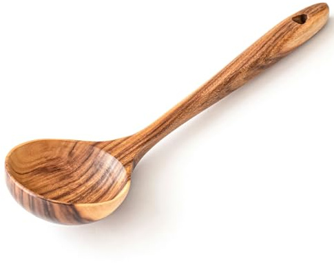 Gudamaye Wooden Soup Ladles, Natural Teak Wooden Spoons, 13 inch Big Deep Ladle for Cooking, Wood Kitchen Utensils Set