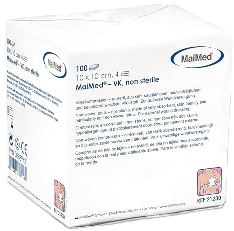 Vlieskompressen Kompressen Unsteril 10x10cm 100 Stück, Wundkompressen 4 Lagen, Wundauflage nicht haftend, Mullkompressen Wundgaze Kompresse, Saugkompressen, Verbandsmaterial +E-Book (über Gesundheit)