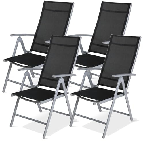 LIFERUN Gartenstühle 4er Set, Gartenstuhl Hochlehner Klappbar, Balkonstuhl | Campingstuhl 7-Fach Verstellbar bis 120kg, Leicht Alu Klappsessel, Gartensessel Outdoor, Komfortabel Wetterfest, Silber Grau