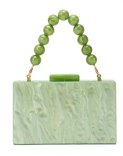 EVEOUT Dam elegant akryl aftonväska clutch med pärlhandväska marmorerad axelväska handväskor för fest avslutningsbal bröllop brudväska, Ljusgrön, Samtida
