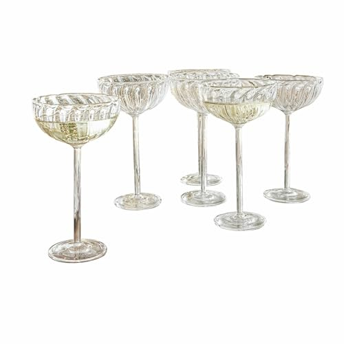LOBERON Glas 6er Set Bavella, Mundgeblasen, in Form von Champagnergläsern, Gewschwungene Riffelung, pure Eleganz, Tischaccessoires, klar