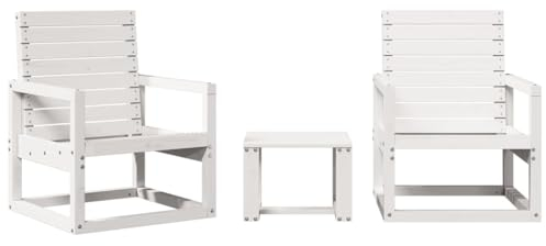 vidaXL Garten Lounge Set 3-TLG., Gartenmöbel Gartensessel mit Tisch, Gartengarnitur mit Latten-Design, Sitzgruppe Balkon Terrasse, Weiß Massivholz Kiefer