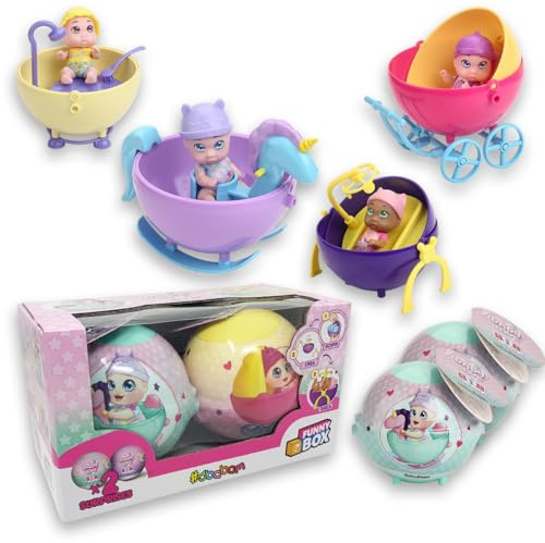 #sbabam Funny Box Baby Love B.I.B., Juegos para niños de quiosco, Mini muñeca niña con pañal y Gorro, 2 Piezas – Juguetes y muñecos para Regalo niña con Bola Que se transforma