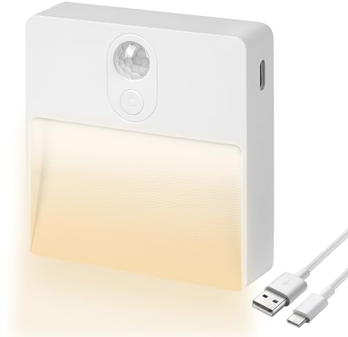 HOTUT Motion Sensor Night Light,Stick-On Battery Powered Night Lights,Warm Light,4 RGB Colors,Auto/ON/Off Light,Stair Sensor Lights Indoors,Night Light for Stair,Hallway,Kitchen,Closet,Bathroom(White)