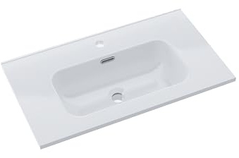BAIKAL Lavabo sobre Encimera | Lavabo Baño | Lavamanos sobre Encimera | Lavabo Cerámico | Rectangular | Blanco Brillo | Fondo 39cm | Ancho 71cm