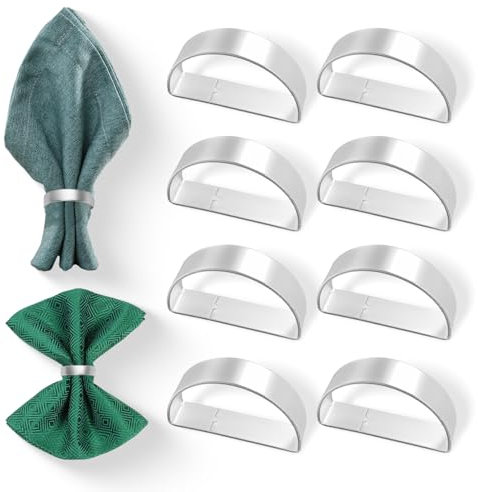 8 Stück Serviettenringe Silber Elegante Serviettenringe Vintage Serviettenring Leicht zu reinigende Serviettenschnallen Blätter für Hochzeiten Jubiläen Weihnachten Partys und Abendessen