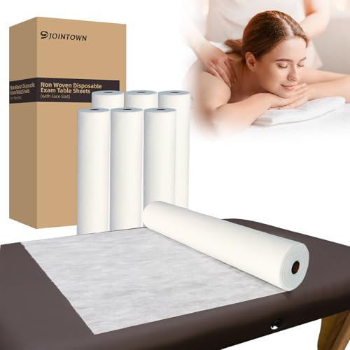 Jointown Disposable Massage Table Sheets-71 x 31.5 x 50 Sheets/Roll-30 g/㎡-6 Roll Non woven Bed Sheets with Face Hole -Soft and Durable Table Cove Ideal for Spa, Massage Table, Tattoo, Waxing Table