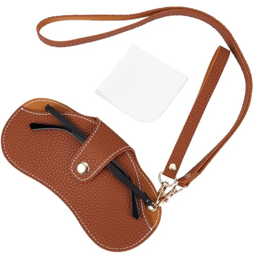 CREATCABIN 1 Set Sonnenbrillenetui Aus Weichem Leder Tragbares Brillenetui Schützende Brillentasche Schmal Mit Handschlaufe Gürtelclip Band Für Frauen Und Männer Urlaub Strand 18.5x10cm