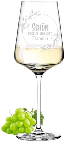 polar-effekt Leonardo Puccini Bicchiere da vino 560 ml con incisione per donna – Bicchiere da vino bianco personalizzato con nome – Regalo di compleanno e festa della mamma – Vetro senza piombo