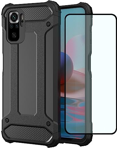 HTXWXJC Funda para Redmi Note 10 4G, funda Redmi Note 10S, M2101K7BG HD, protector de pantalla HD, delgada híbrida de doble capa TPU+PC, funda protectora a prueba de golpes para Xiaomi Redmi Note 10S,