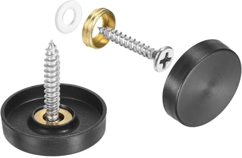 sourcing map 16 Pcs Screw Covers Caps, 304 Stainless Steel Mirror Screws Decorative Caps Cover Nails, Mirror Screws Fasteners for Sign Advertising Hardware Construction, 25mm Diameter, Black