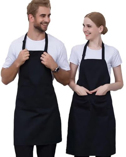 LIANRISES Kitchen Aprons For Women Men Adjustable with 2 Pockets Art Black Apron Hairdressing Chef Aprons For Cooking Unisex for Kitchen Baking Painting Housework BBQ