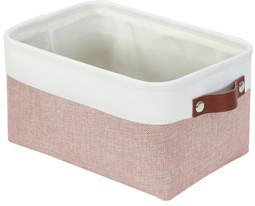 Mangata Scatole portaoggetti rettangolari in tessuto, multidimensione, contenitori cestini per scaffali, armadi, giocattoli e vestiti, 31 x 21 x 16 cm, rosa e bianco (piccolo, confezione da 1)