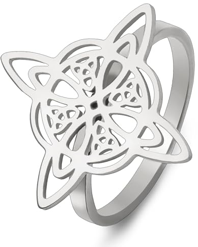 kkjoy Bague de Nœud de Sorcières en Acier Inoxydable Bague de Nœud Magique Celtique Symbole Païen Wiccan Amulette de Sorcellerie Bijoux pour Femmes Charmant Dames (Style 1, Argent, Diamètre 18mm)