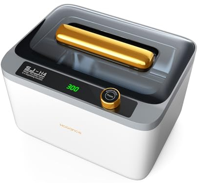 Hogance Limpiador Ultrasónico 900ML, 75W 45kHz Máquina de Limpieza Ultrasónica con Tiempo Digital para Joyas, Anteojos, Reloj de Pulsera, Dentaduras Postizas, Anillos, con Modo Degas, Blanco+Negro+Oro