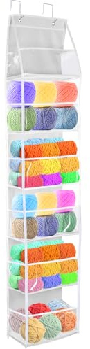 Hanging Yarn Storage Organizer with 6 Large Pockets, Clear Knitting Organizer with Over-Door Hooks for Crochet Lovers, Holder for Knitting Needles, Crochet Hooks, Yarn Balls