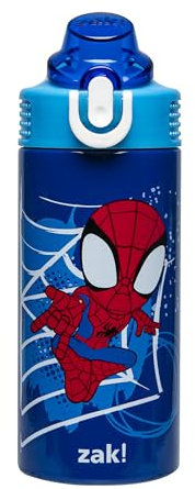 Zak Designs Marvel Spider-Man Sage Kids Water Bottle For School or Travel, 14oz Stainless Steel Water Bottle With Straw, Handle, and Leak-Proof, Pop-Up Spout Cover (Spidey and His Amazing Friends)