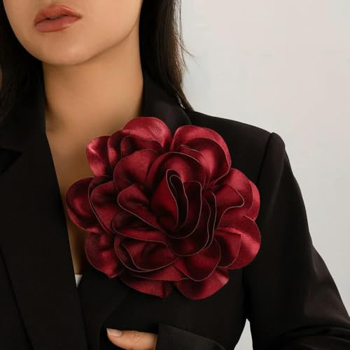 LOUKEKE 1 stück 20 cm Brosche Satin Stoff Übertrieben Kamelie Blume Pin Große Rose Corsage