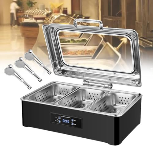 forplubossmmp Scaldavivande Elettrico per Buffet Commerciale con Griglia da 1/2/3 - Design con Foratura, Tavolo per Vapore per Alimenti in Acciaio Inossidabile, Fornello Elettrico per Buffet,3-Grid