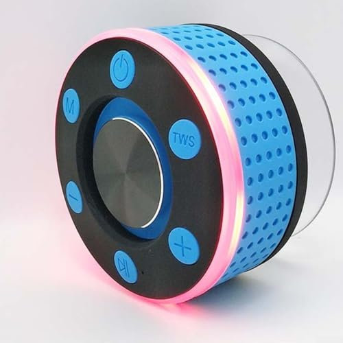 IPX7 Duschlautsprecher, tragbare 5.3-Lautsprecher mit RGB-Beleuchtungseffekten und starkem Saugnapf, für Badezimmer, Outdoor, Reiselautsprecher (blau)