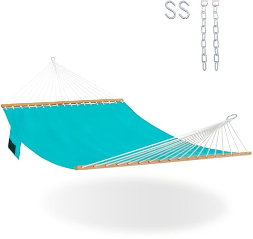 Lazy Daze Hammocks 11 FT Double Outside Hammock Quick Dry Olefin Fabric Hammock with Spreader Bar Hammock with Chains Outdoor Poolside Backyard 450 lbs Capacity, Turquoise