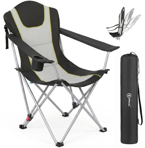 Homecall Campingstuhl Faltbar 150 KG Belastbar Camping Stuhl mit Armlehnen, Becherhalter, Abnehmbares Kissen, Tragetasche - Anglerstuhl Klappstuhl für Outdoors
